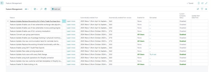 Business Central Feature Management