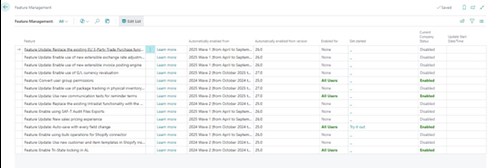 Screenshot - Business Central Feature Management